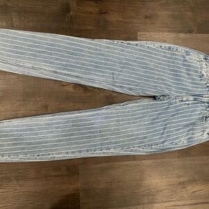 American Eagle Outfitters Light Blue Striped Mom Jeans